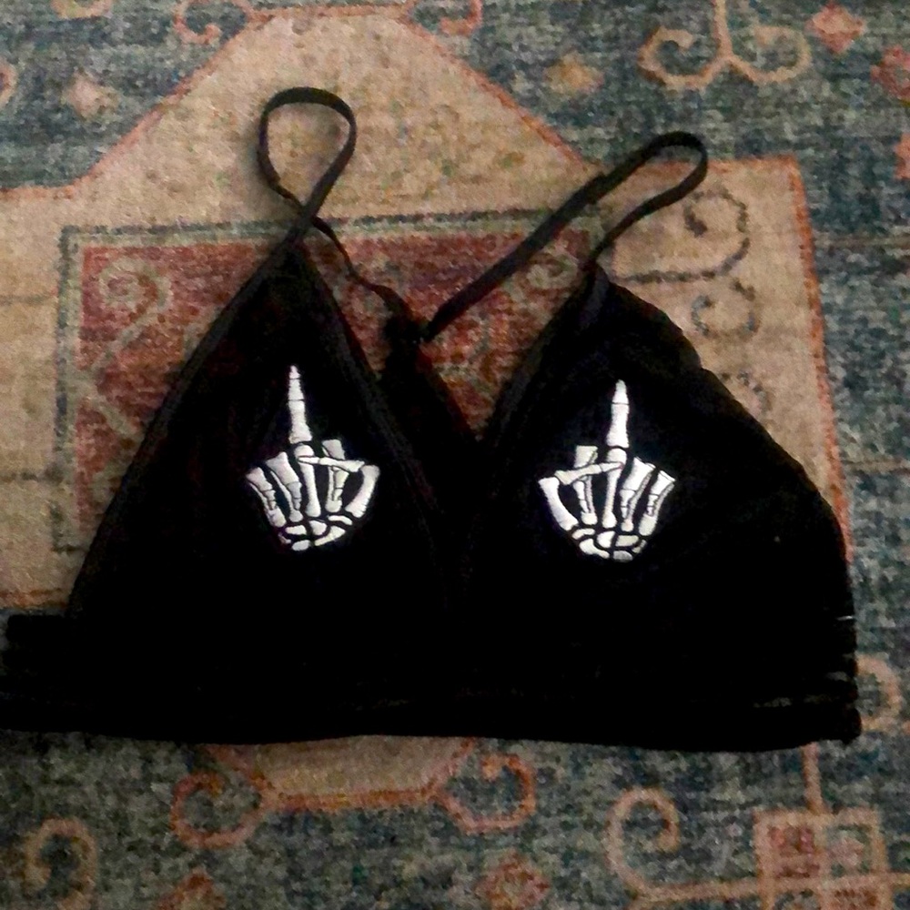 L/XL Mesh Bralette w/ Skeleton Middle Fingers